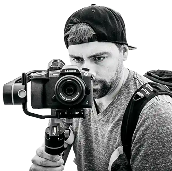 Jeven Dovey filming on location with professional Sony cinema camera and gimbal for adventure filmmaking